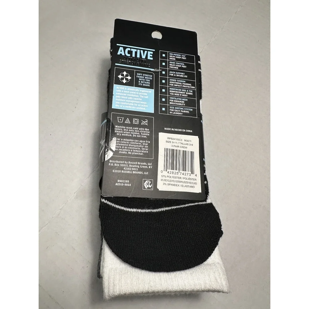 russell‎ boys performance active crew socks 3 pairs size 9-11